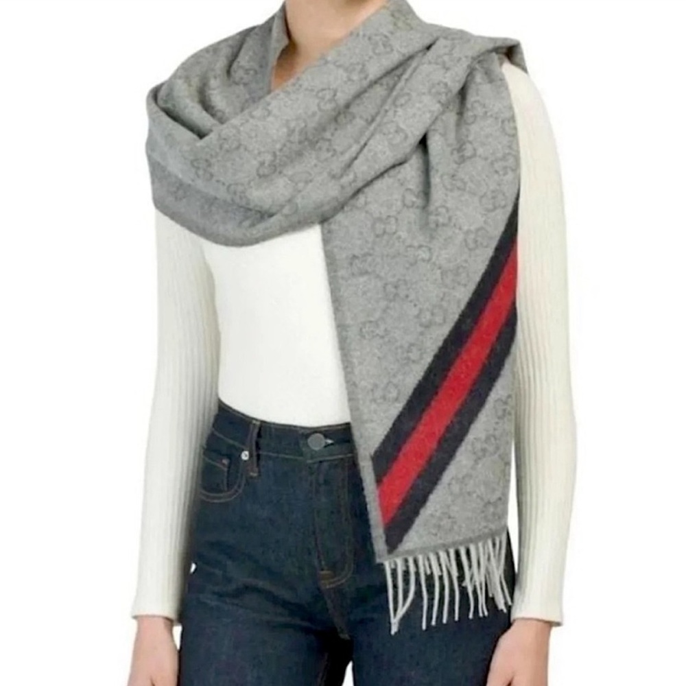 Gucci New Nikky Wool Scarf Gray